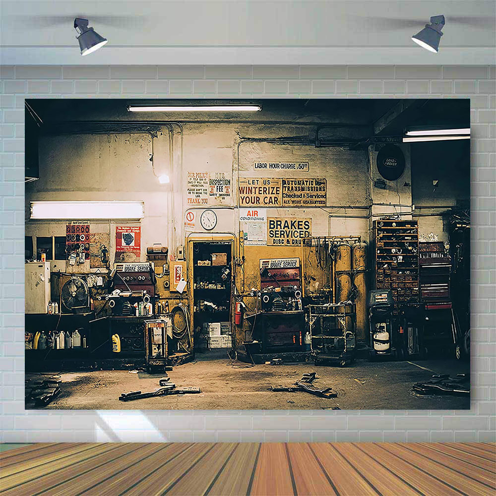 Retro Car Repairs Backdrop Too - Workshop Tools Photos ulasan dan harga