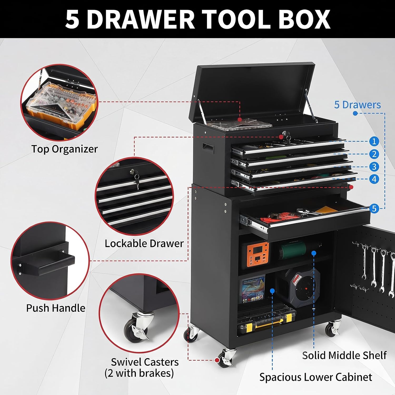 5 Drawer Rolling Tool Cabinet  - Tools Trolley For Workshop ulasan dan harga