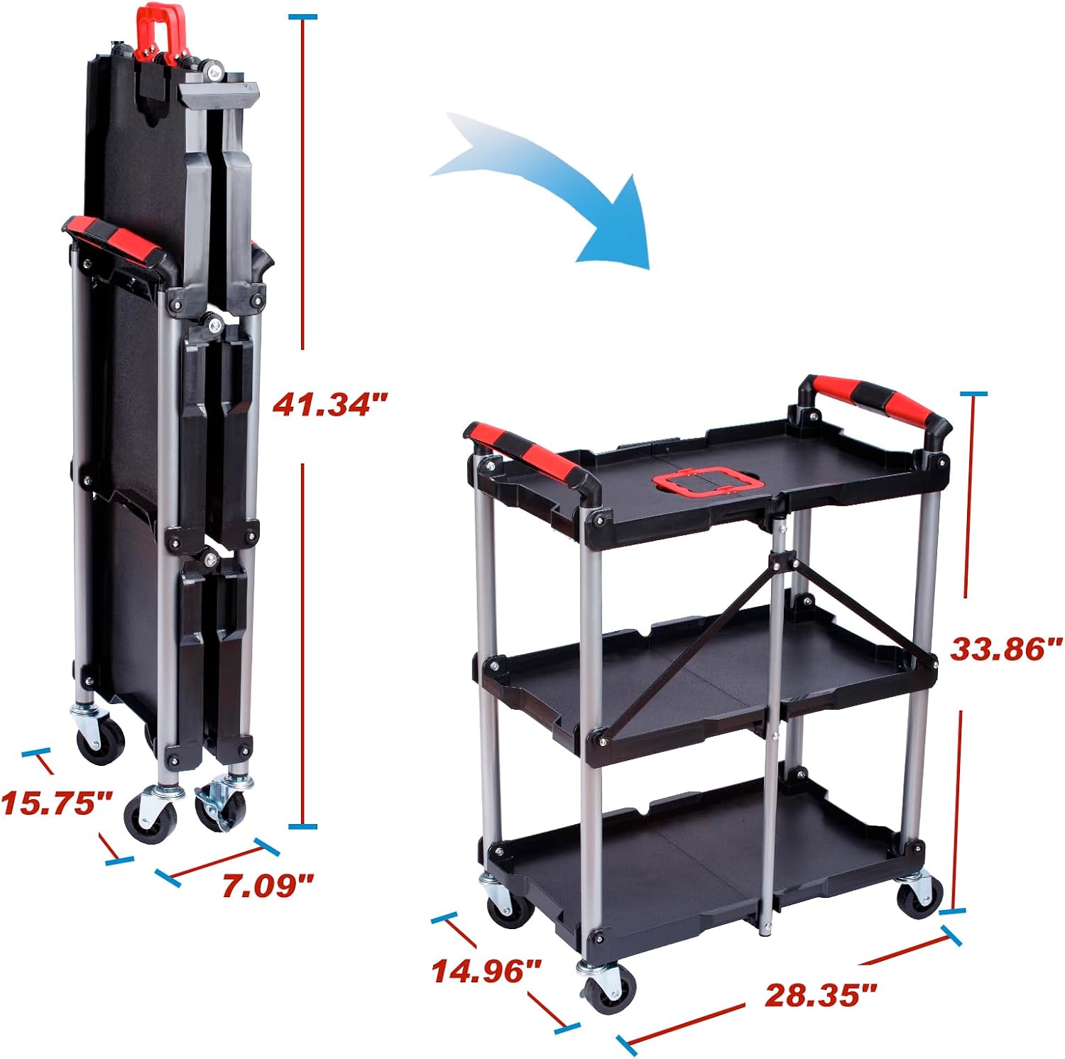 3-Shelf Foldable Rolling Utili - Tools Trolley For Workshop ulasan dan harga