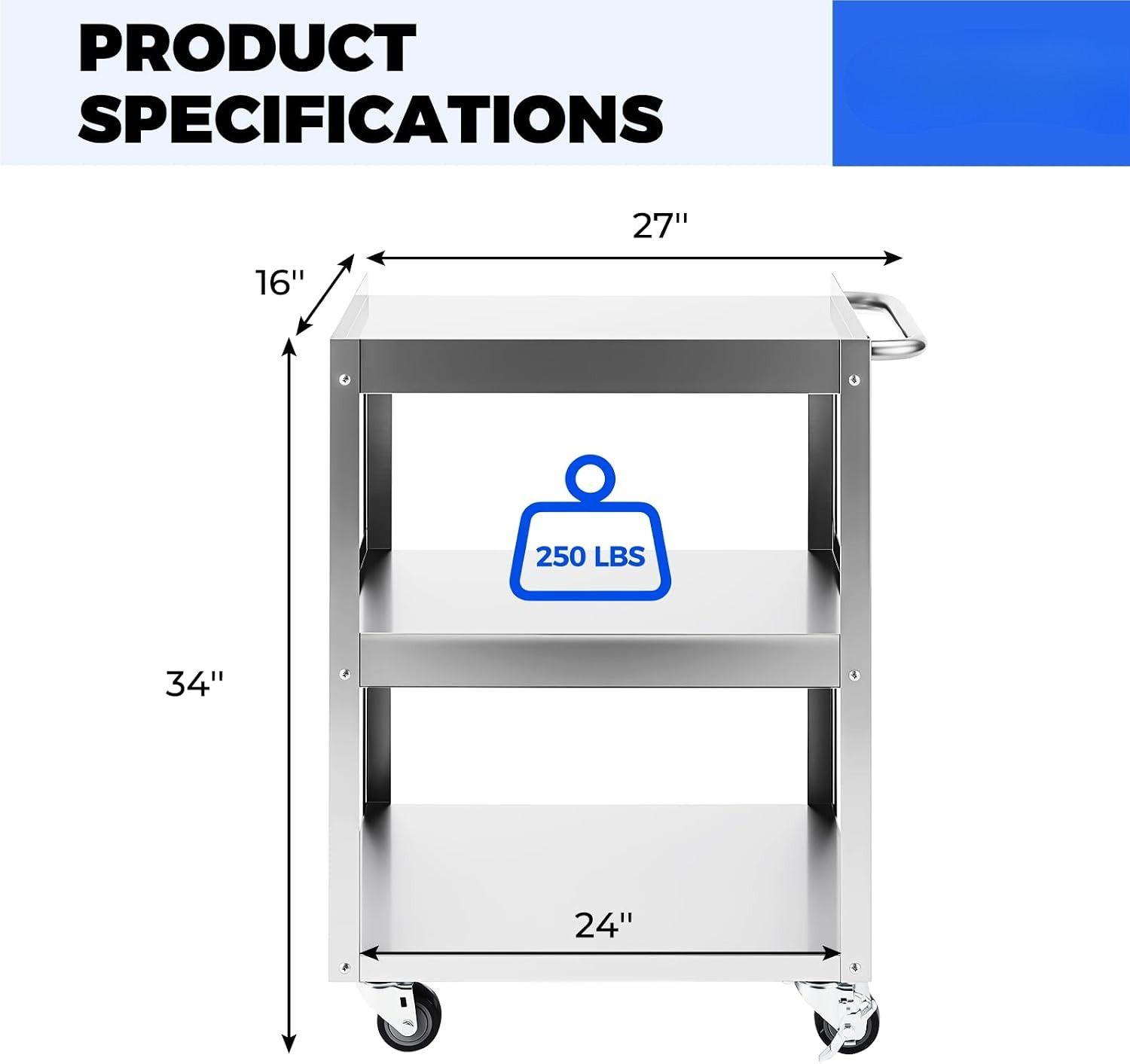 3-Tier Stainless Steel Rolling - Tools Trolley For Workshop ulasan dan harga